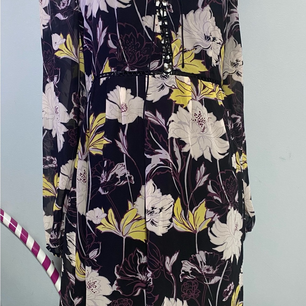 Ella Moss Black Floral Lace-Up Dress with Yellow & Cream Flowers
